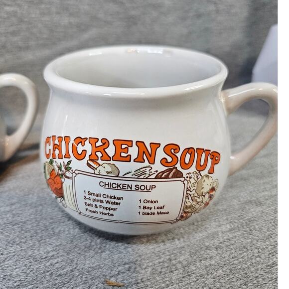 VTG Recipe Soup MUGS BOWLS CUPS SET OF 4; tomato, onion, mushroom, chicken - Picture 5 of 6
